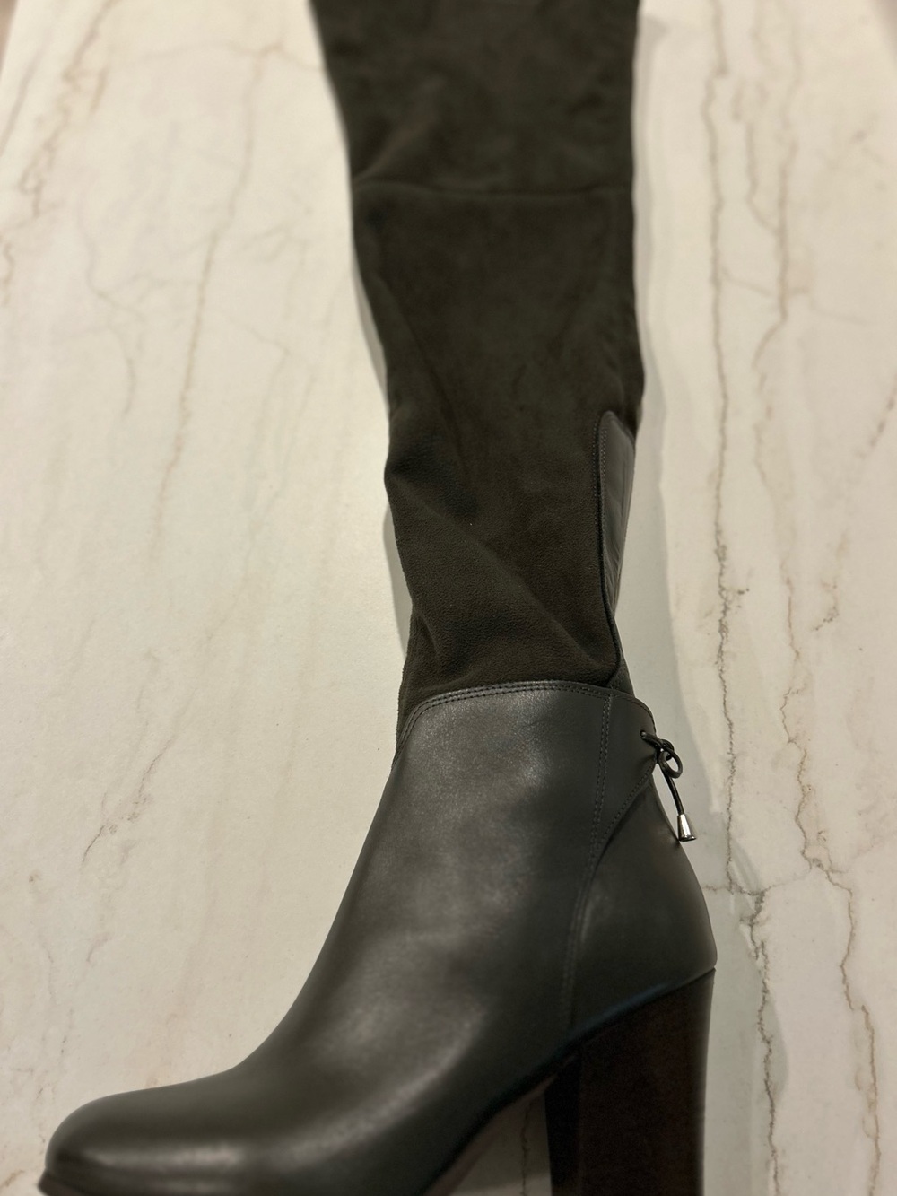RUDSAK Over-The-Knee Mixed-Media Block Heel Boots - Size 39 (Olive Green) - Picture 2 of 6